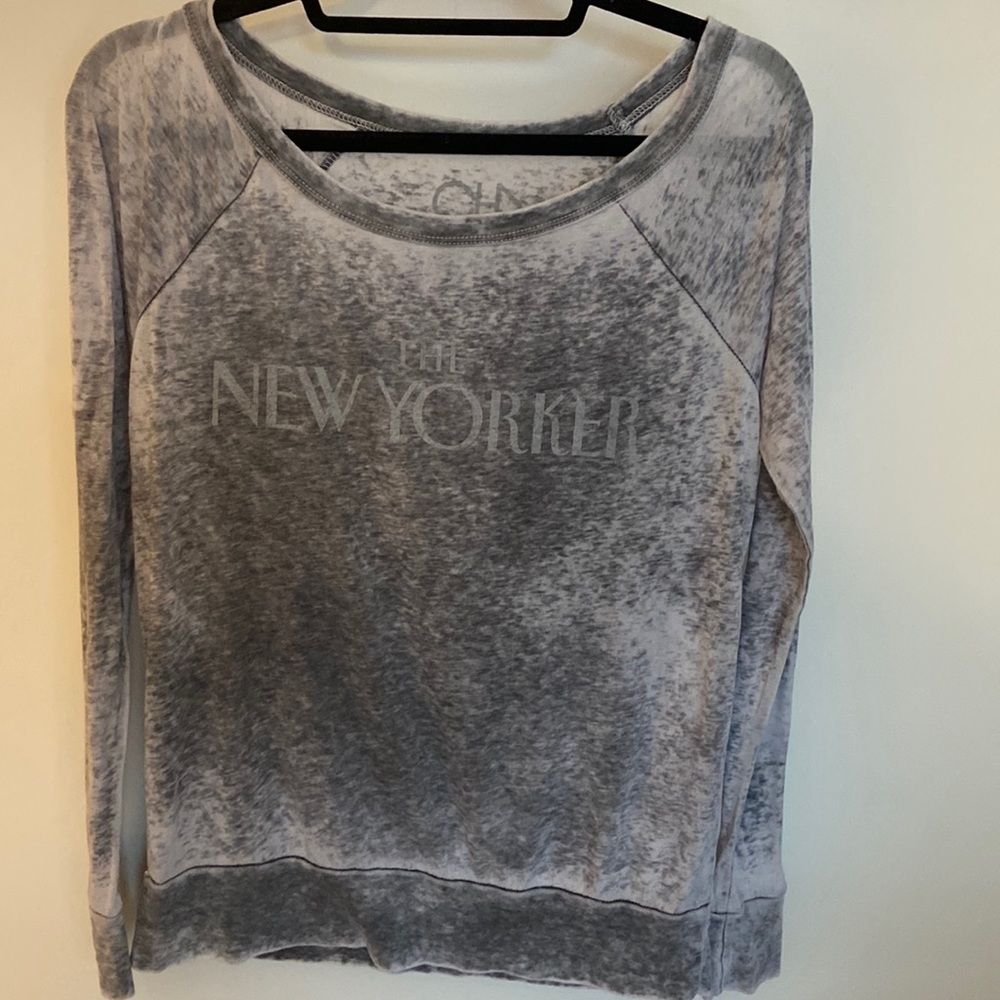 CHORUS gray burn out The New Yorker logo long sleeve T-shirt Medium